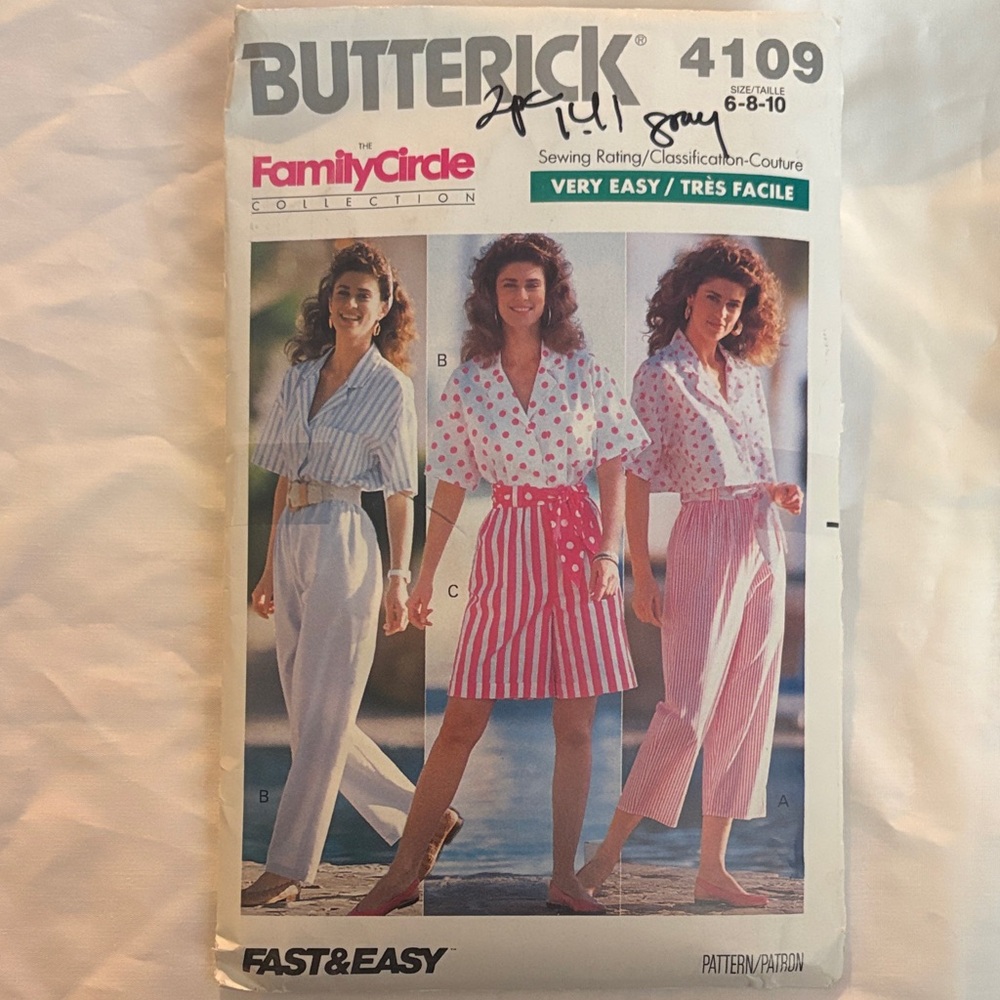 NEW VINTAGE UNCUT Women’s Pink & White Blouse and Bottoms Sewing Pattern (4109)